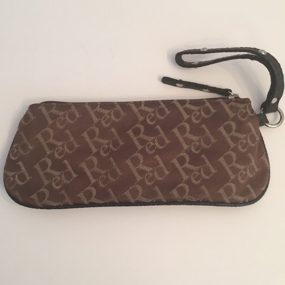 Red Brand Jacquard Logo Sm Kiss lock Wristlet Bag - Picture 4 of 8